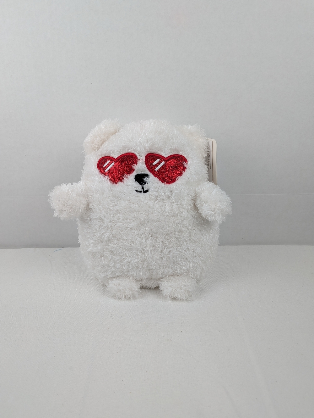 White‎ Fuzzy Bear Plush with Red Heart Eyes Zipper On The Back